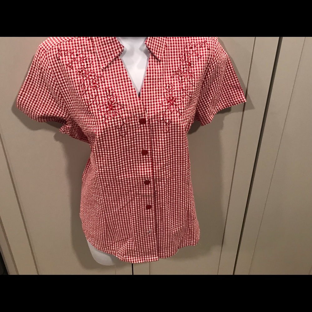 VTG Gingham Red & White Top SZ LP
